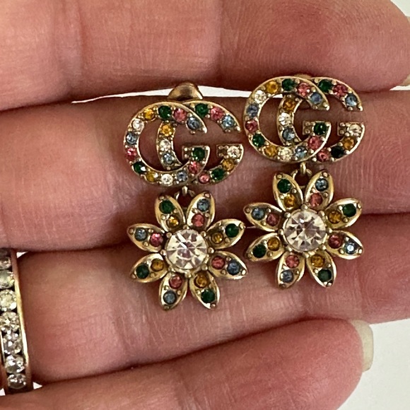 Gorgeous Gucci Crystal Flower Earrings. With Box & Dust Bag. Excellent Condition - Picture 1 of 7